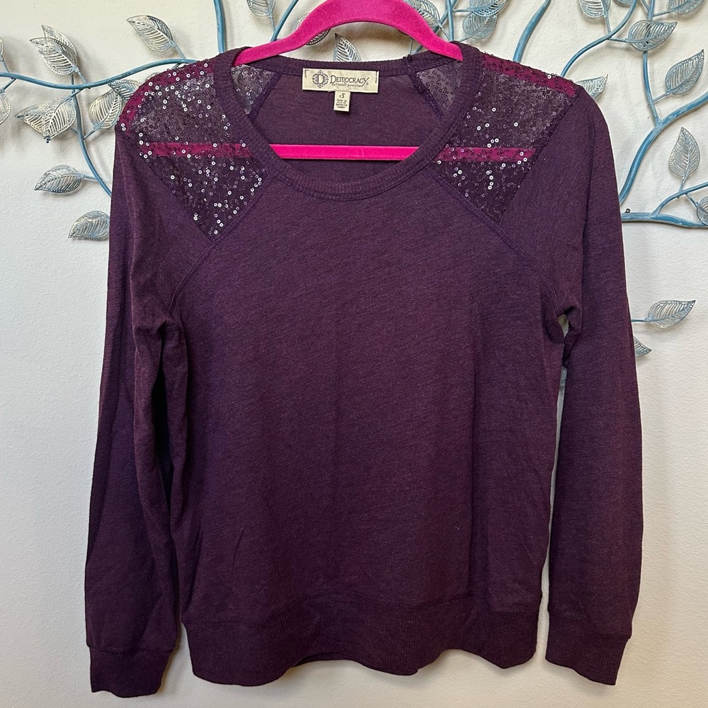Democracy burgundy lightweight sweatshirt with sequined shoulders  Sz S